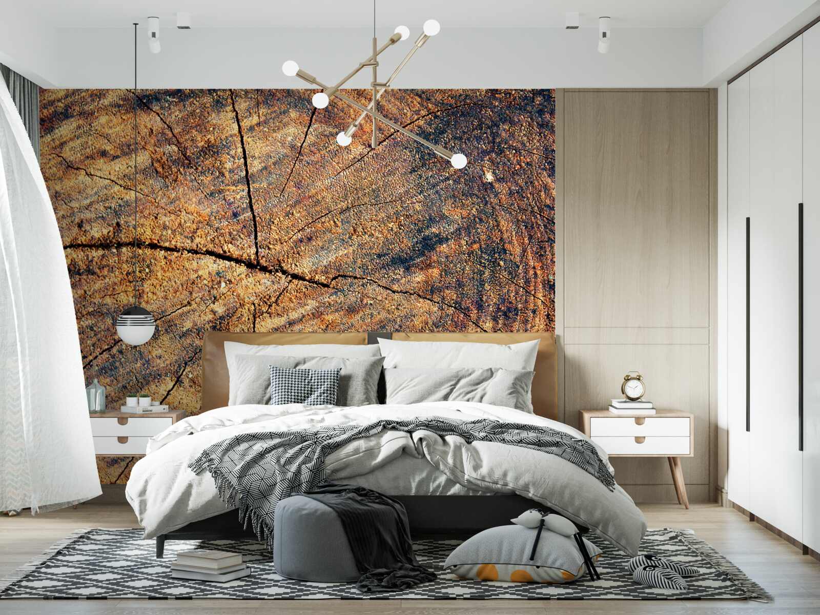 Fotobehang Kettingen van boomleven op een gevelde stam