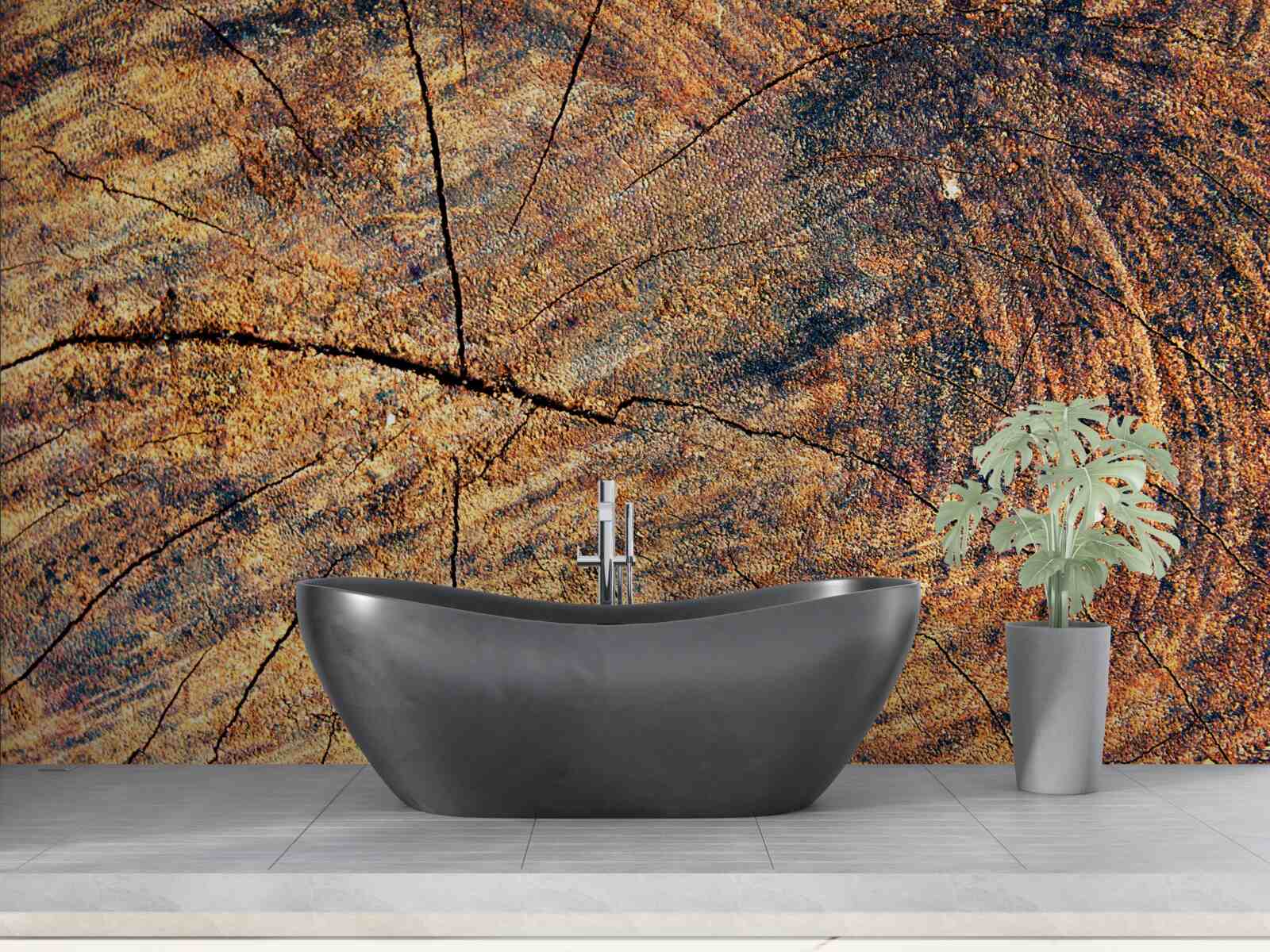 Fotobehang Kettingen van boomleven op een gevelde stam