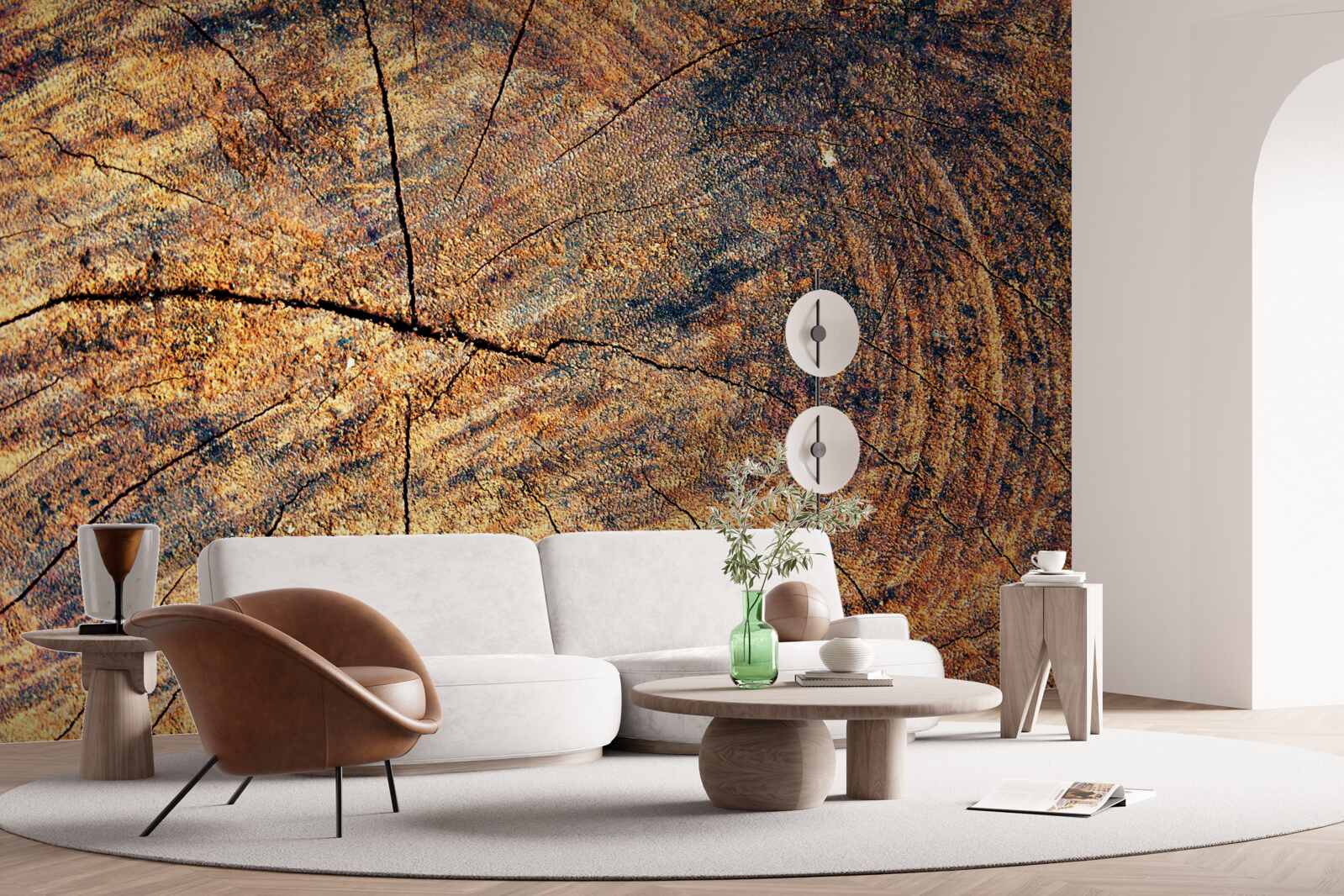 Fotobehang Kettingen van boomleven op een gevelde stam