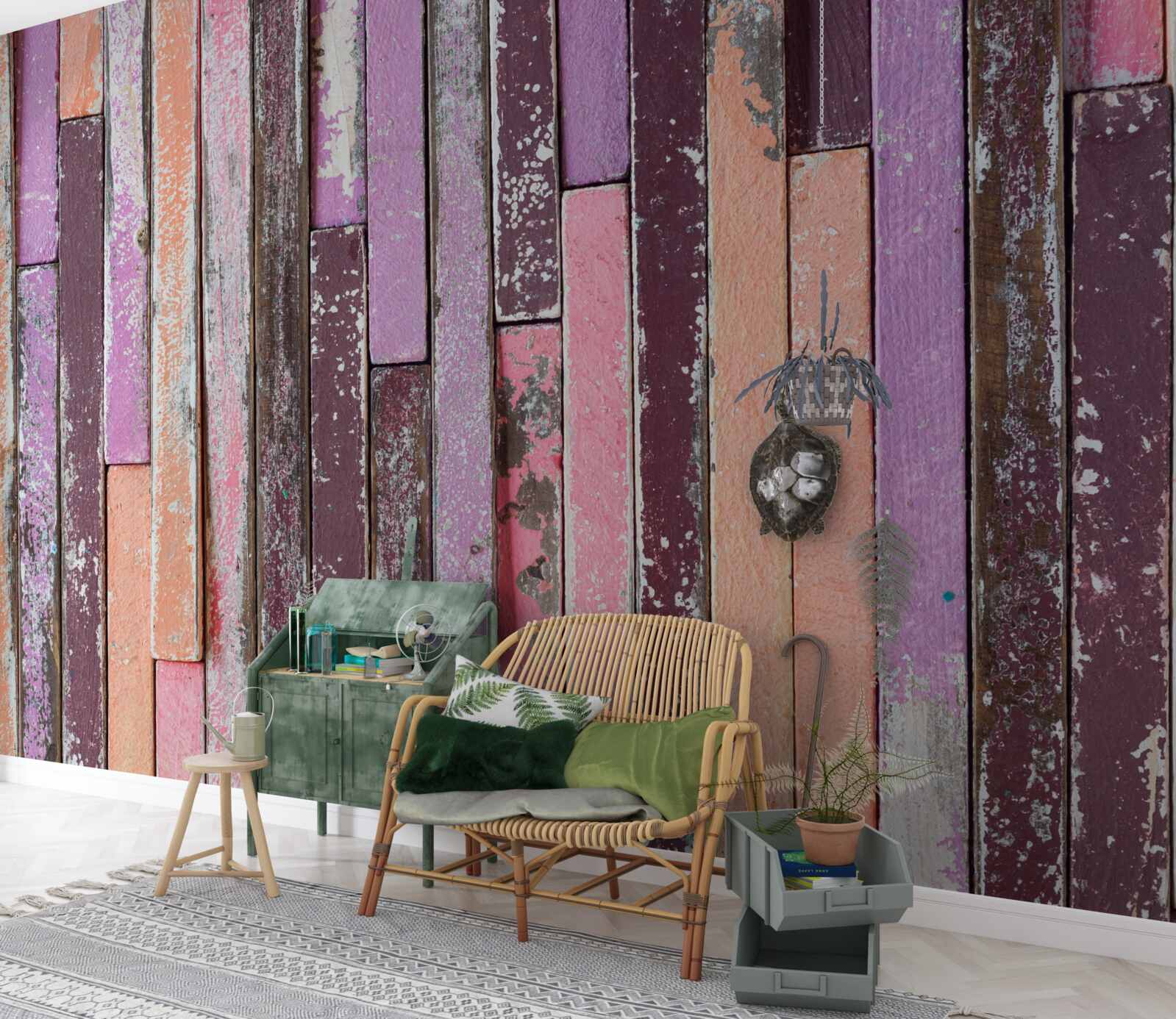 Fotobehang houten parketstroken in verschillende kleuren van vroeger