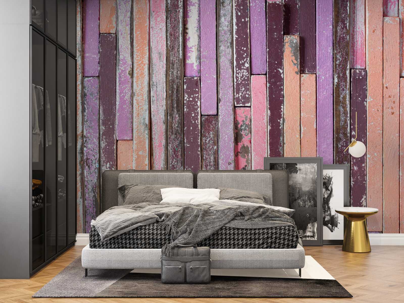 Fotobehang houten parketstroken in verschillende kleuren van vroeger