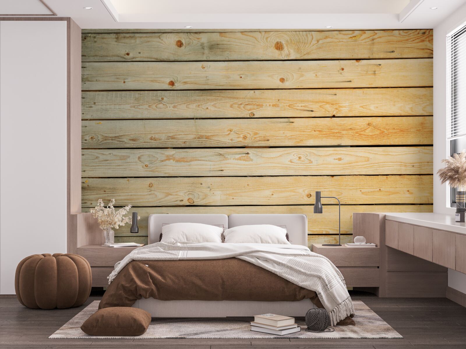 Fotobehang knuppels van lichtbruin hout