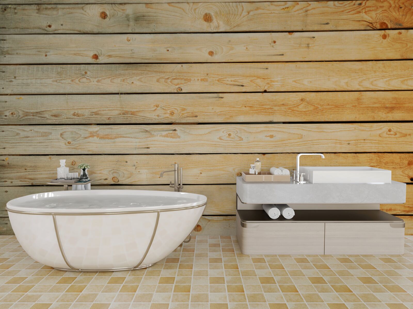 Fotobehang knuppels van lichtbruin hout