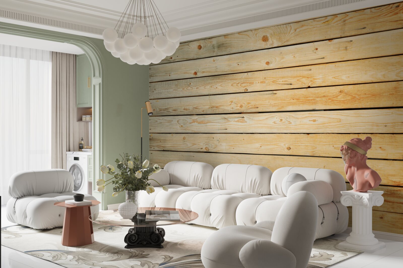 Fotobehang knuppels van lichtbruin hout