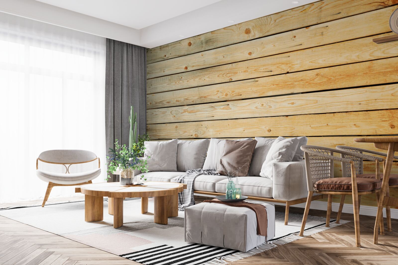 Fotobehang knuppels van lichtbruin hout