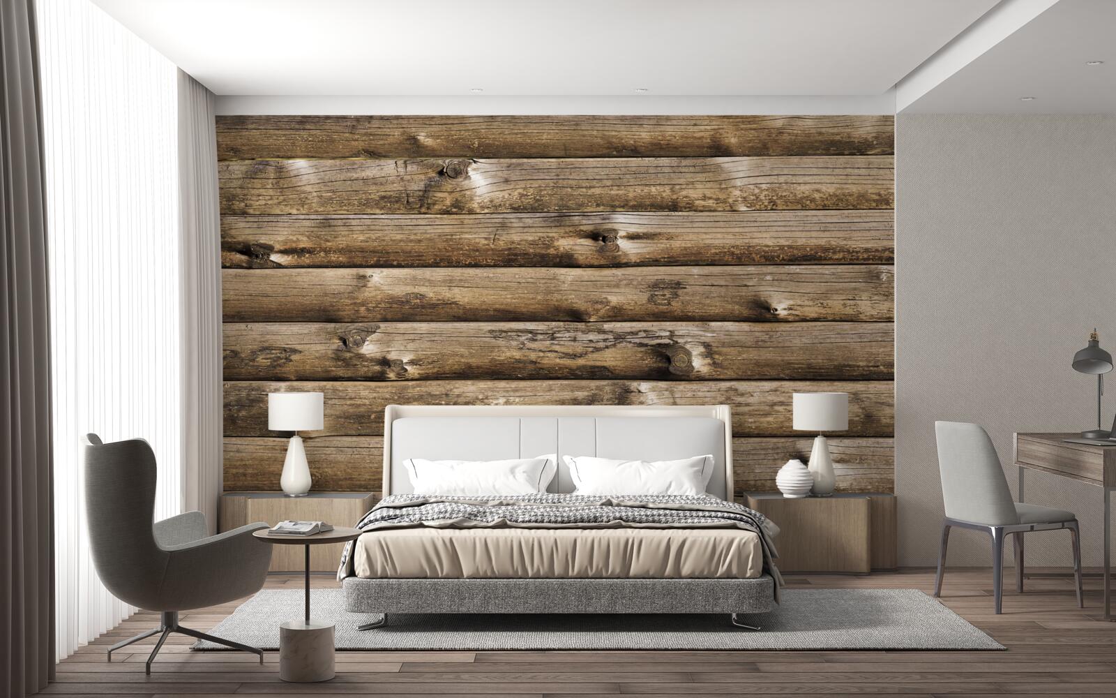 Fotobehang Bruine houten wand