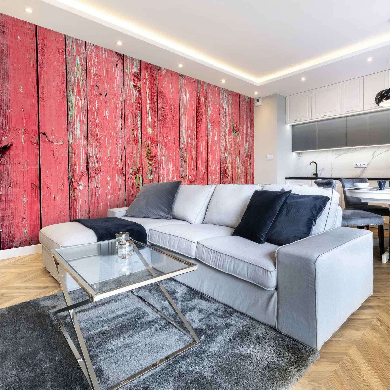 Fotobehang roze geschilderd hek