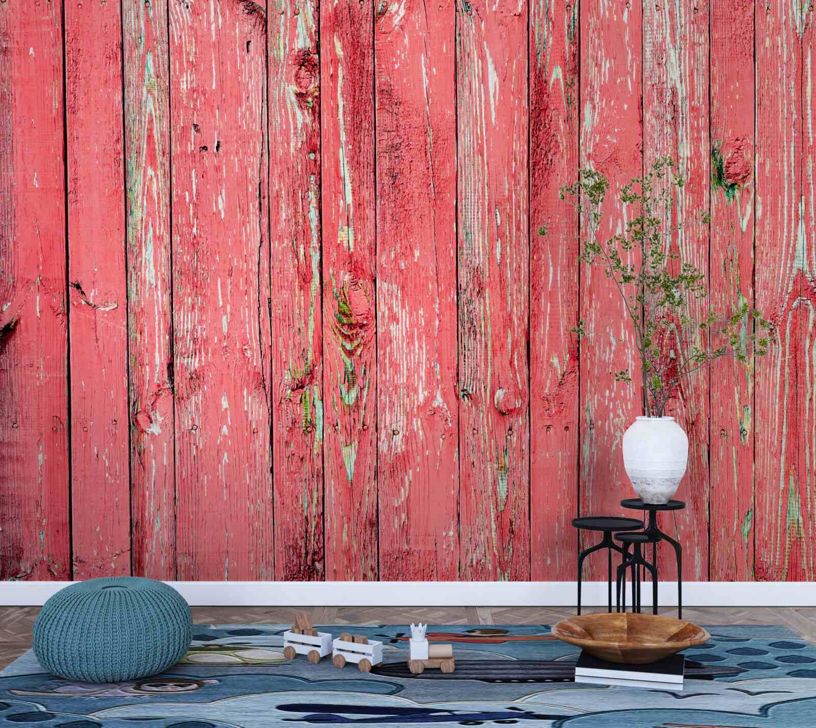 Fotobehang roze geschilderd hek