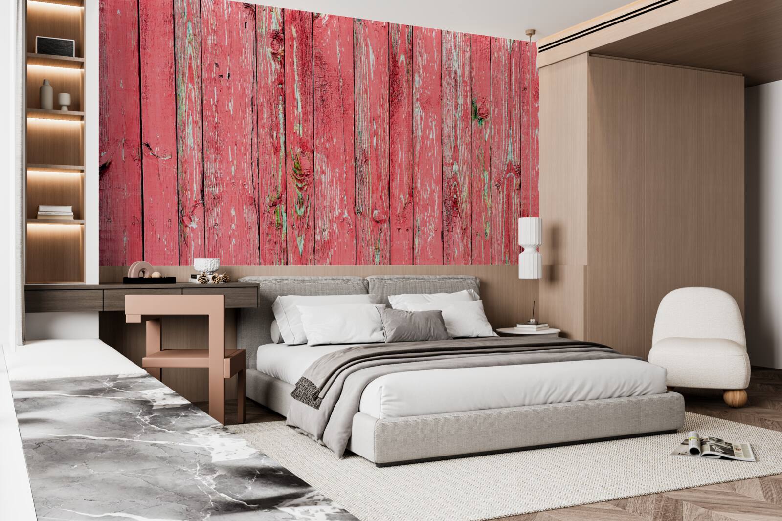 Fotobehang roze geschilderd hek