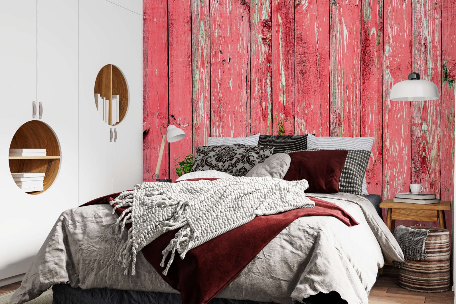 Fotobehang roze geschilderd hek