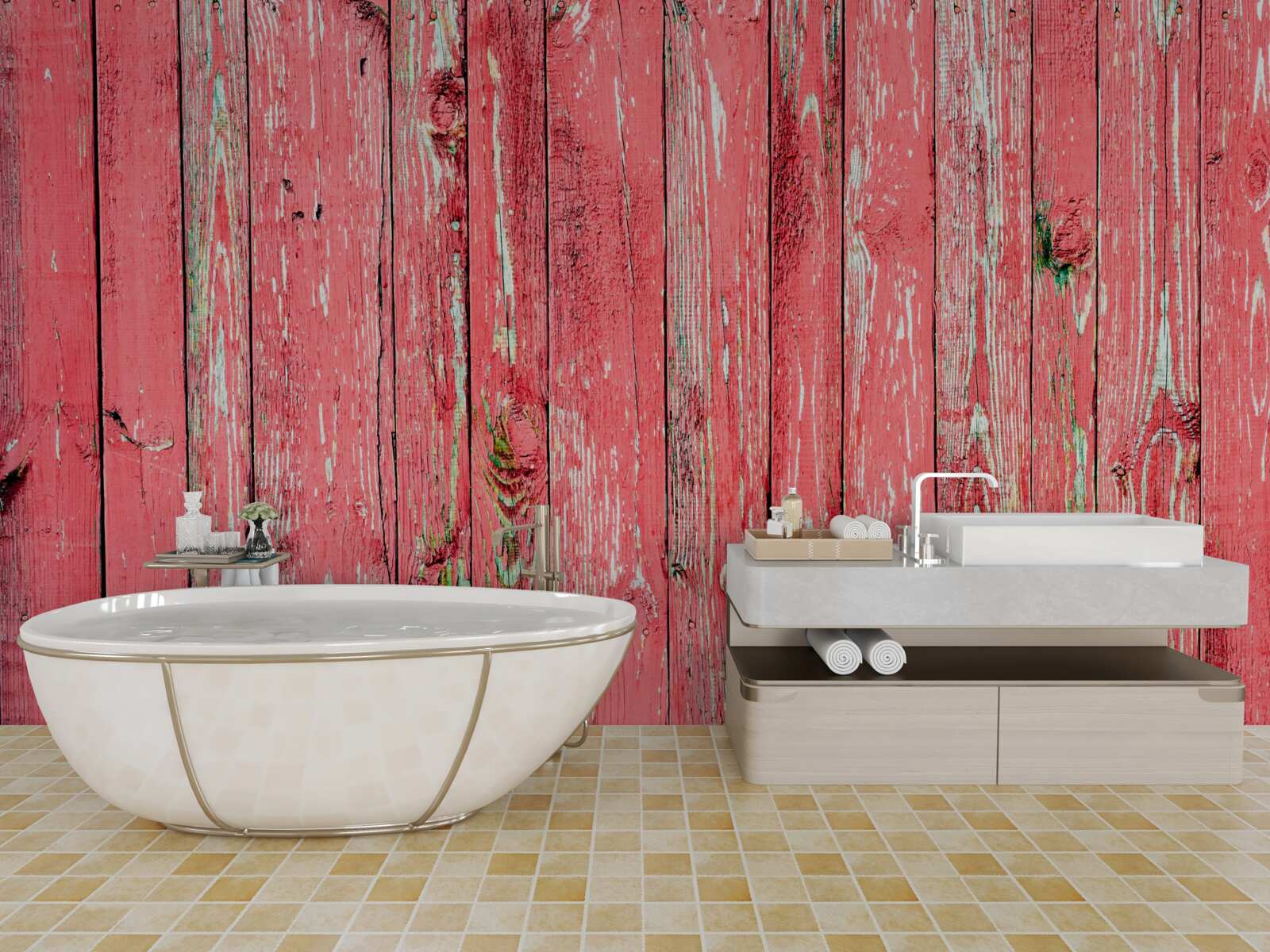 Fotobehang roze geschilderd hek