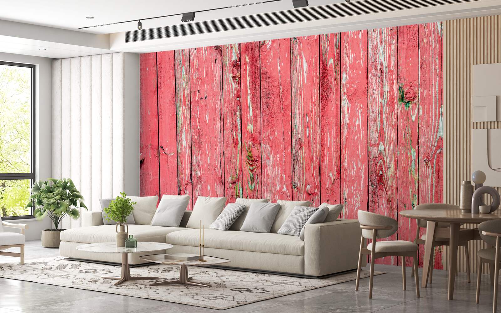 Fotobehang roze geschilderd hek