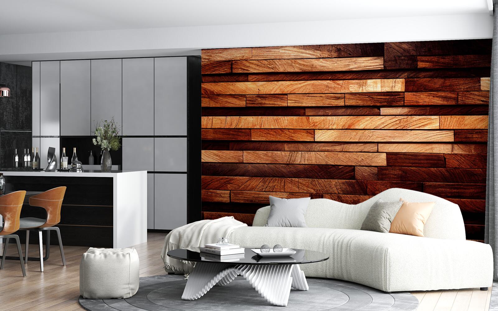 Fotobehang houten wand opgebouwd uit balken