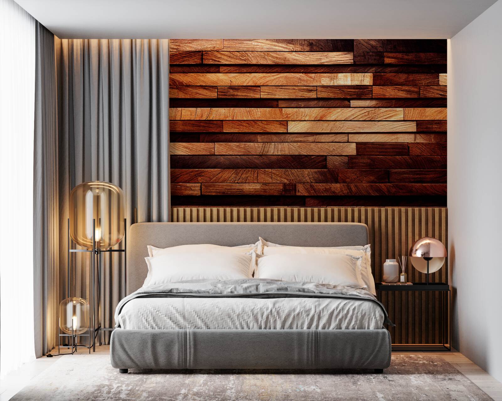 Fotobehang houten wand opgebouwd uit balken