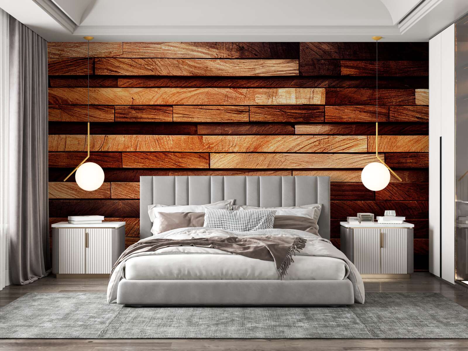 Fotobehang houten wand opgebouwd uit balken