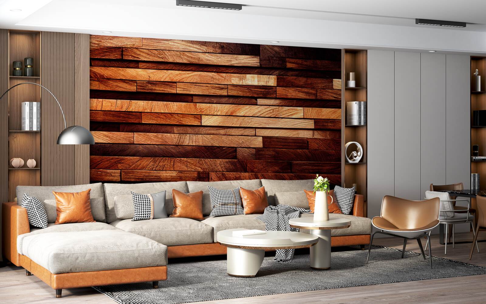 Fotobehang houten wand opgebouwd uit balken