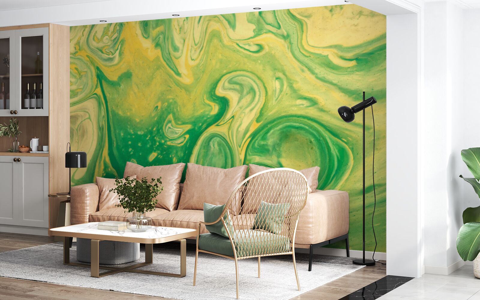 Fotobehang groengele vlekken op de achtergrond