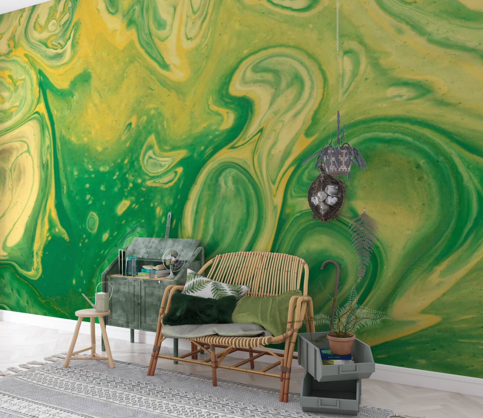 Fotobehang groengele vlekken op de achtergrond