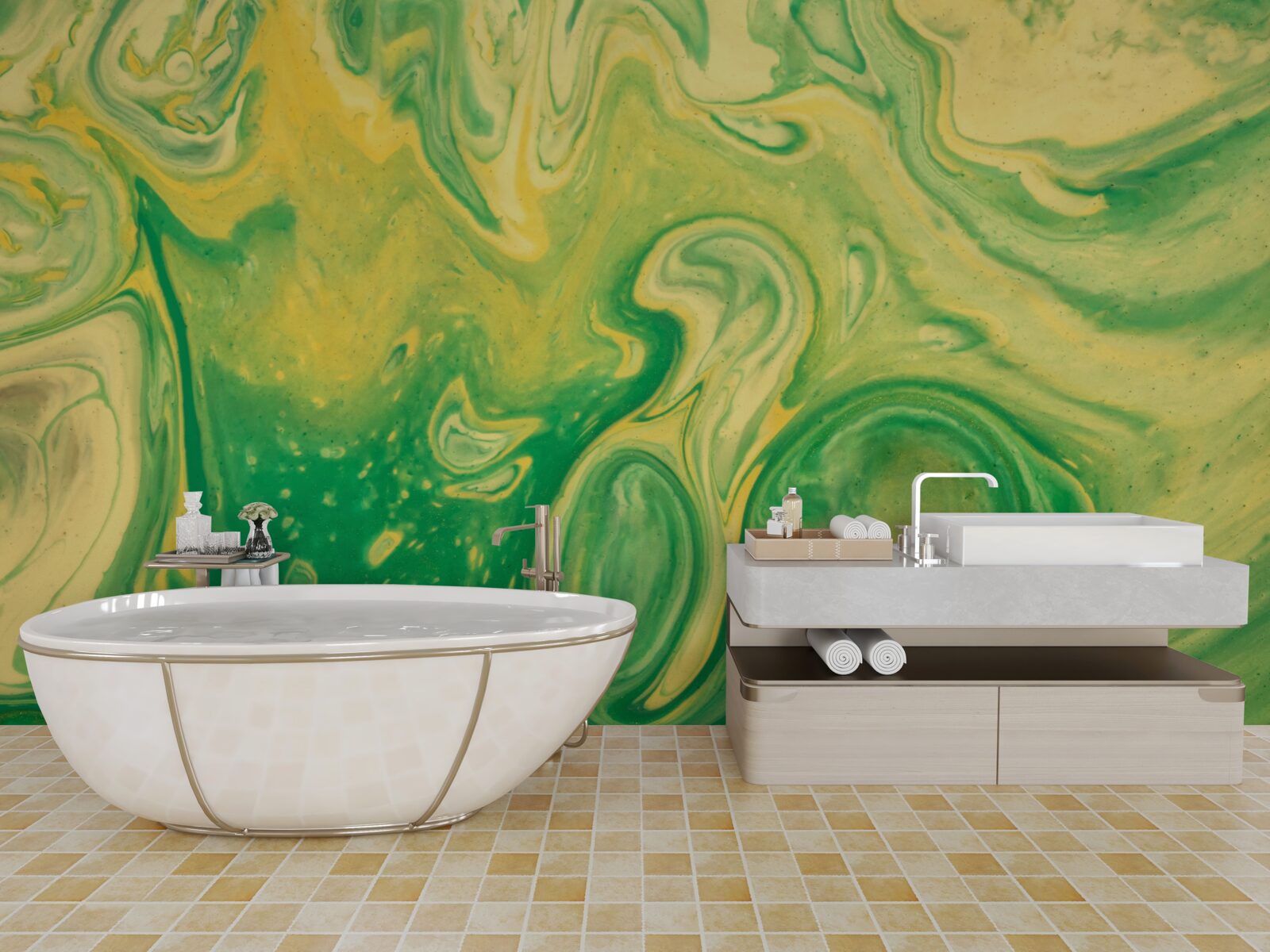 Fotobehang groengele vlekken op de achtergrond