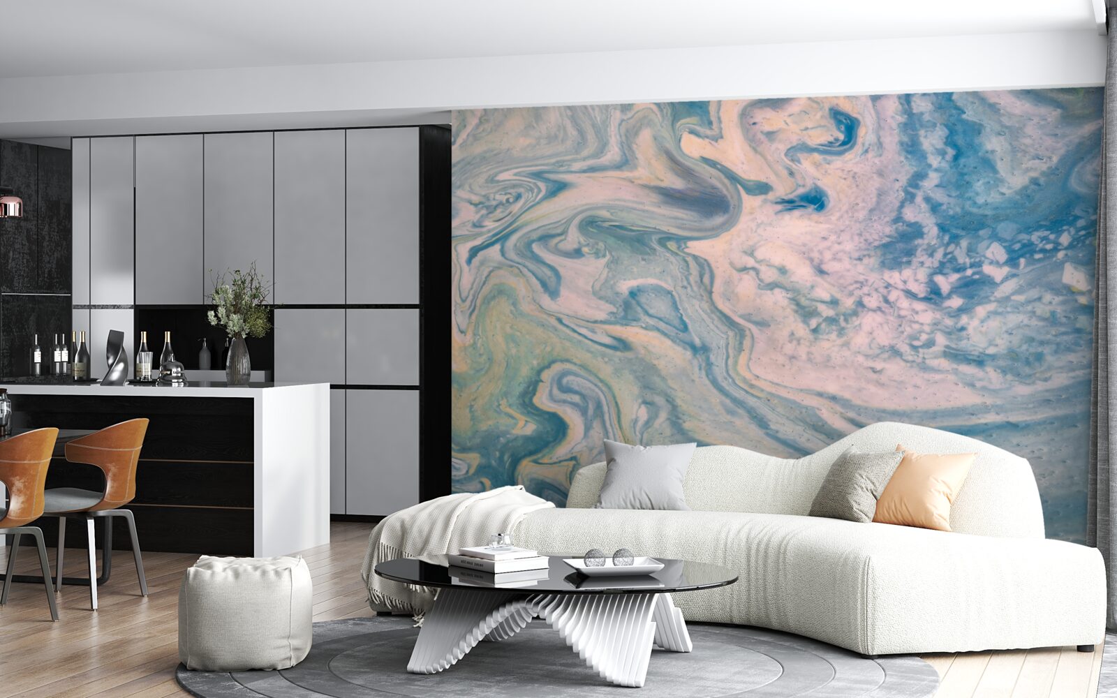 Fotobehang veelkleurige abstracte lijnen die vloeiende trajecten volgen