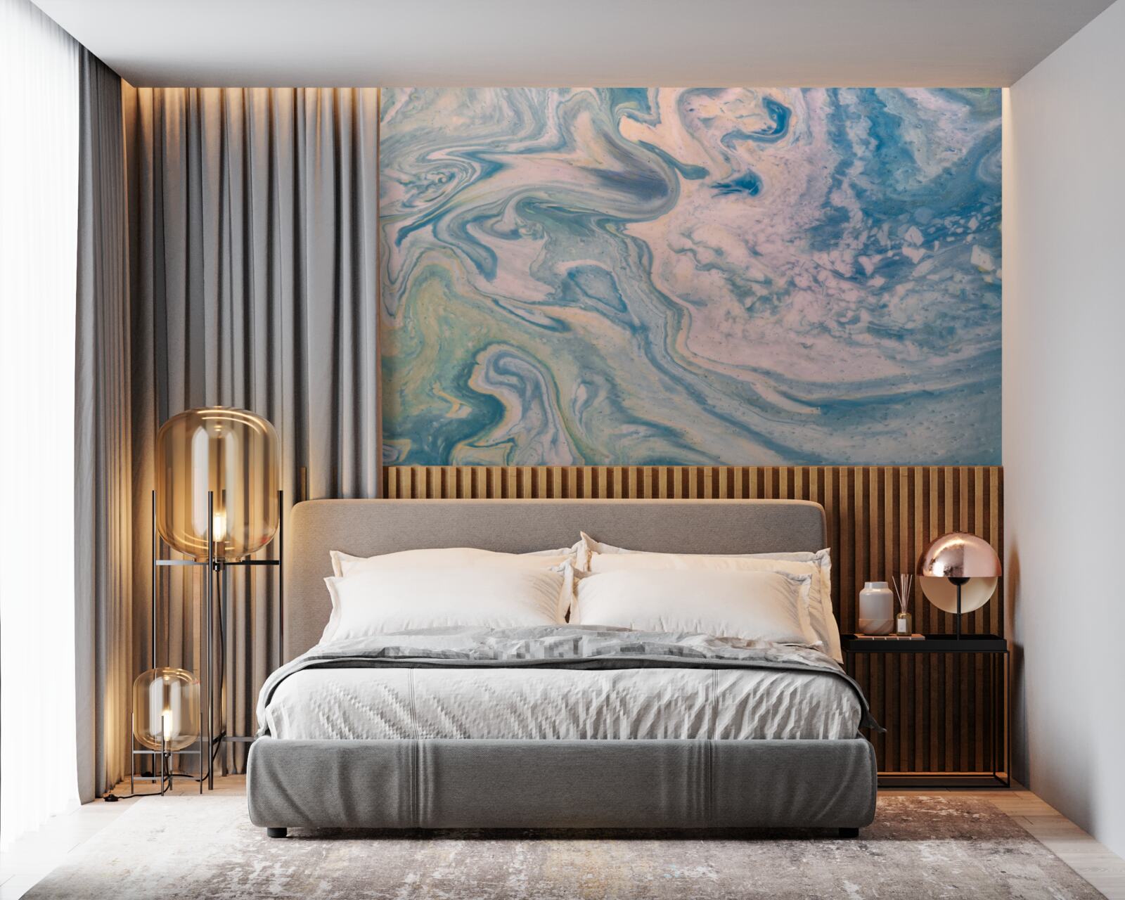 Fotobehang veelkleurige abstracte lijnen die vloeiende trajecten volgen