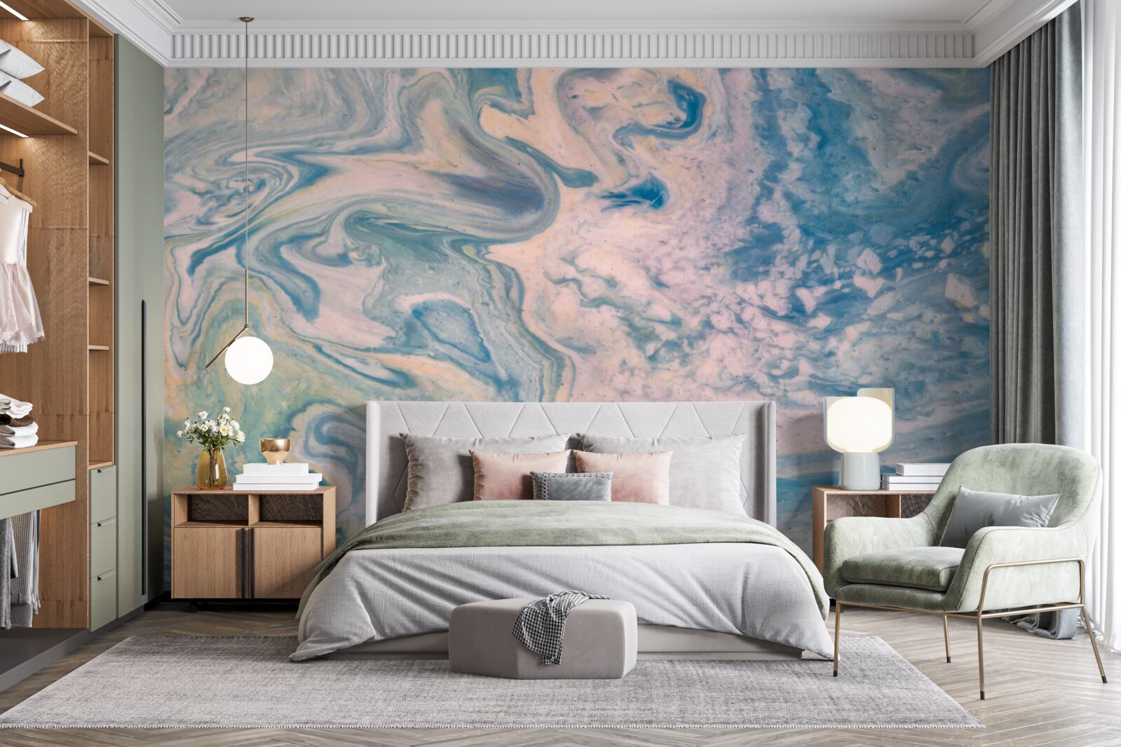 Fotobehang veelkleurige abstracte lijnen die vloeiende trajecten volgen