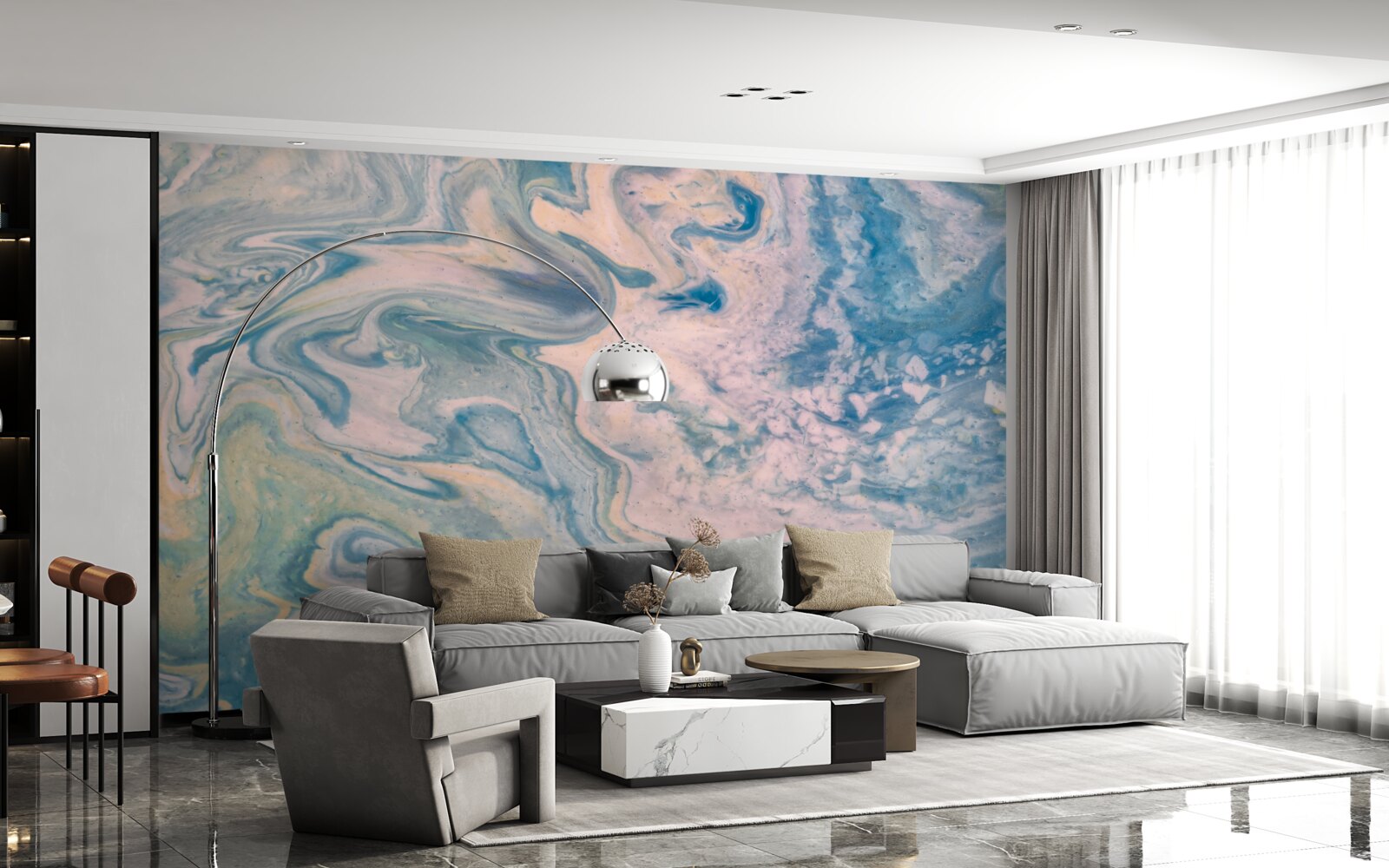 Fotobehang veelkleurige abstracte lijnen die vloeiende trajecten volgen