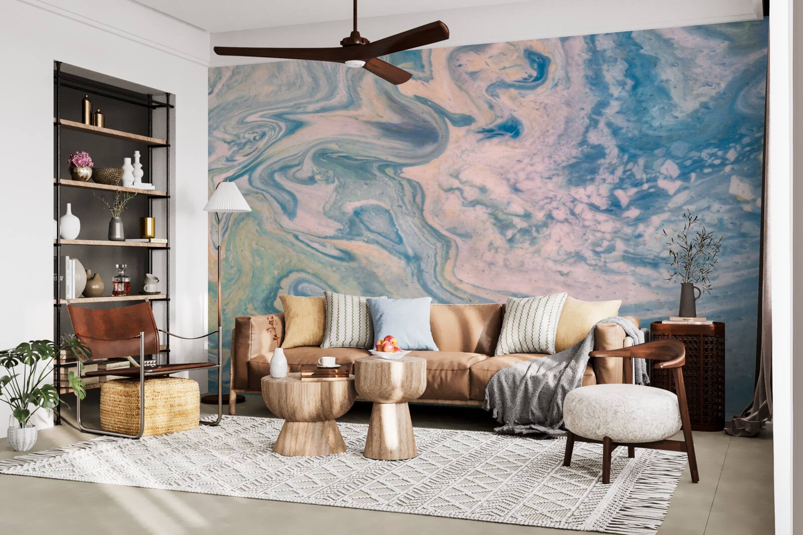 Fotobehang veelkleurige abstracte lijnen die vloeiende trajecten volgen