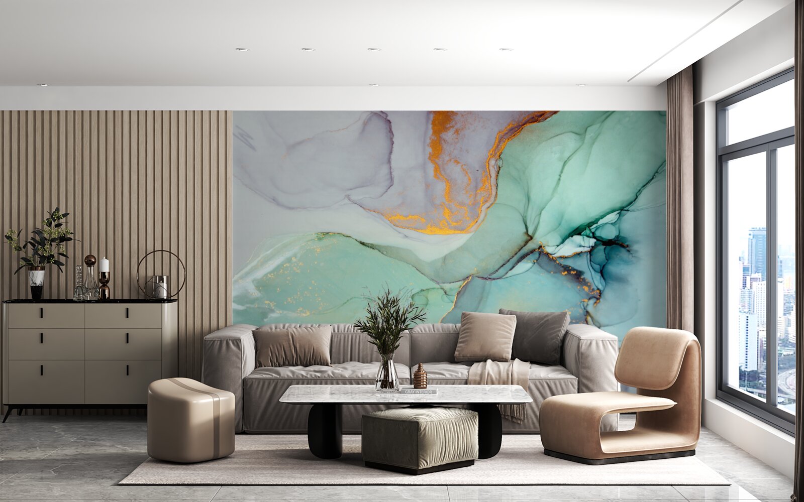 Fotobehang turquoise tint van het ontwerp