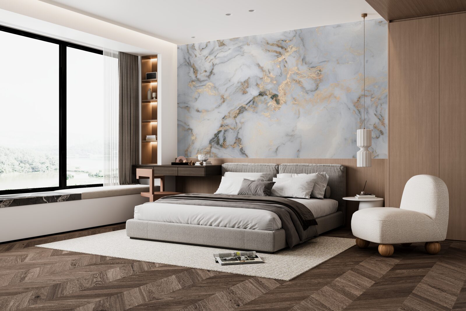 Fotobehang marmer met malachietaccent