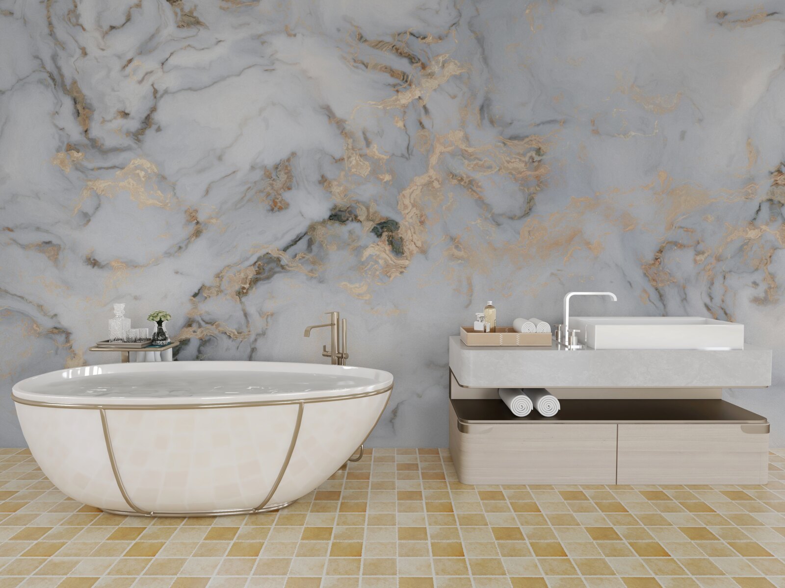 Fotobehang marmer met malachietaccent