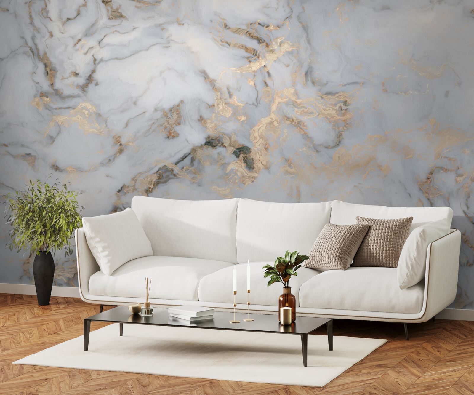 Fotobehang marmer met malachietaccent