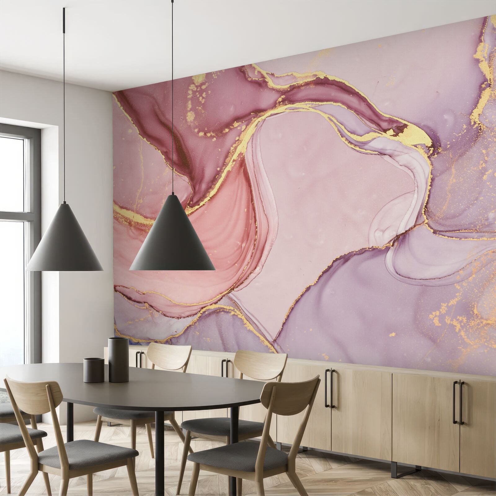 Fotobehang delicate vloeistof in een violetroze tint