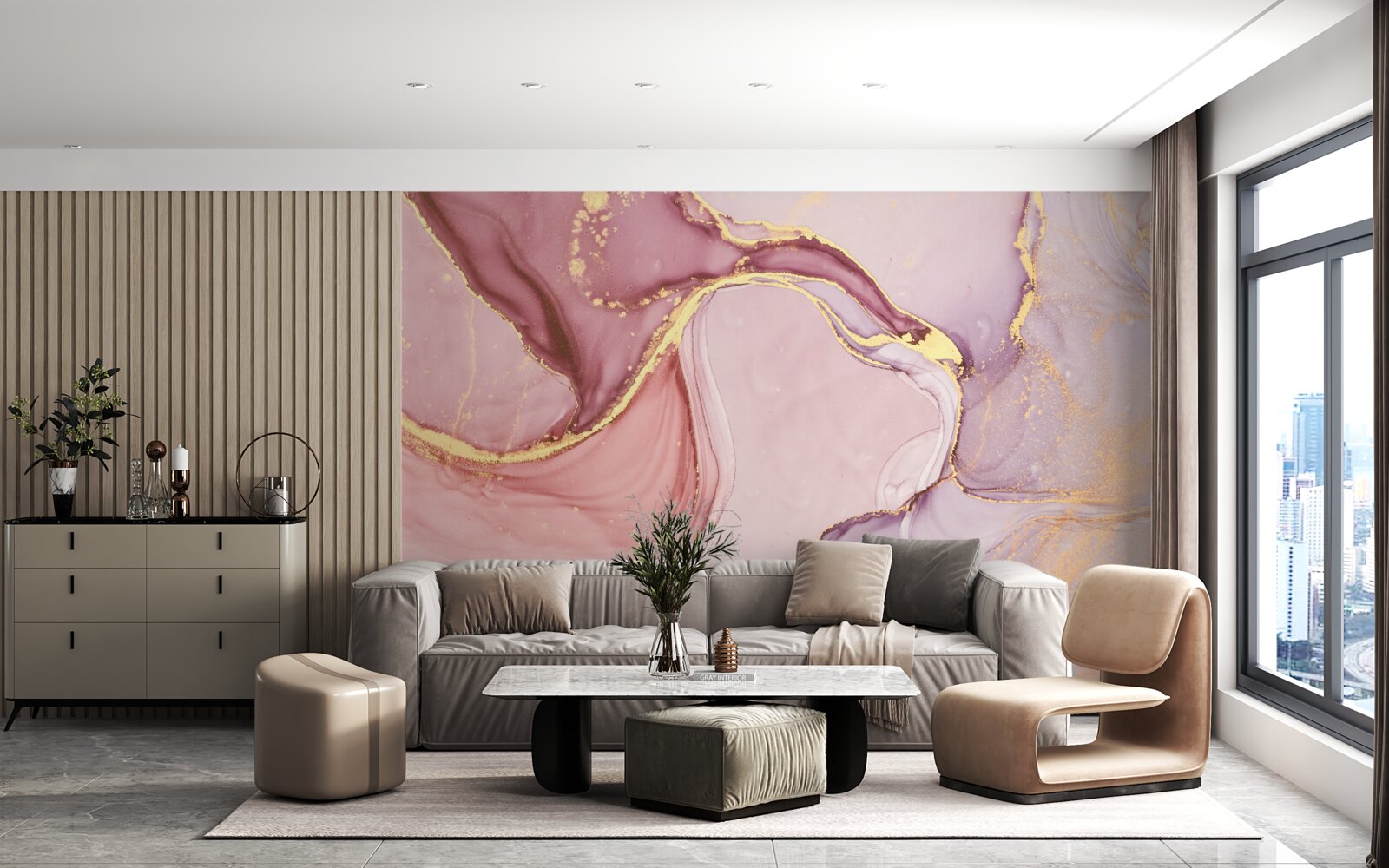 Fotobehang delicate vloeistof in een violetroze tint