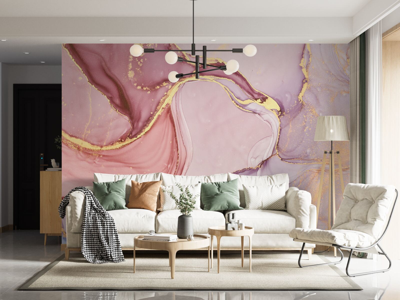 Fotobehang delicate vloeistof in een violetroze tint