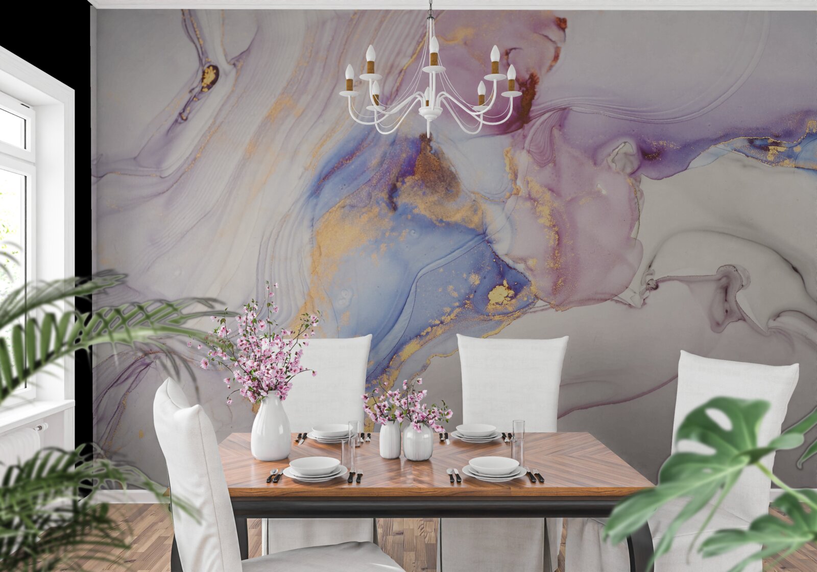 Fotobehang marmeren achtergrond met aquarel bed lampenkap