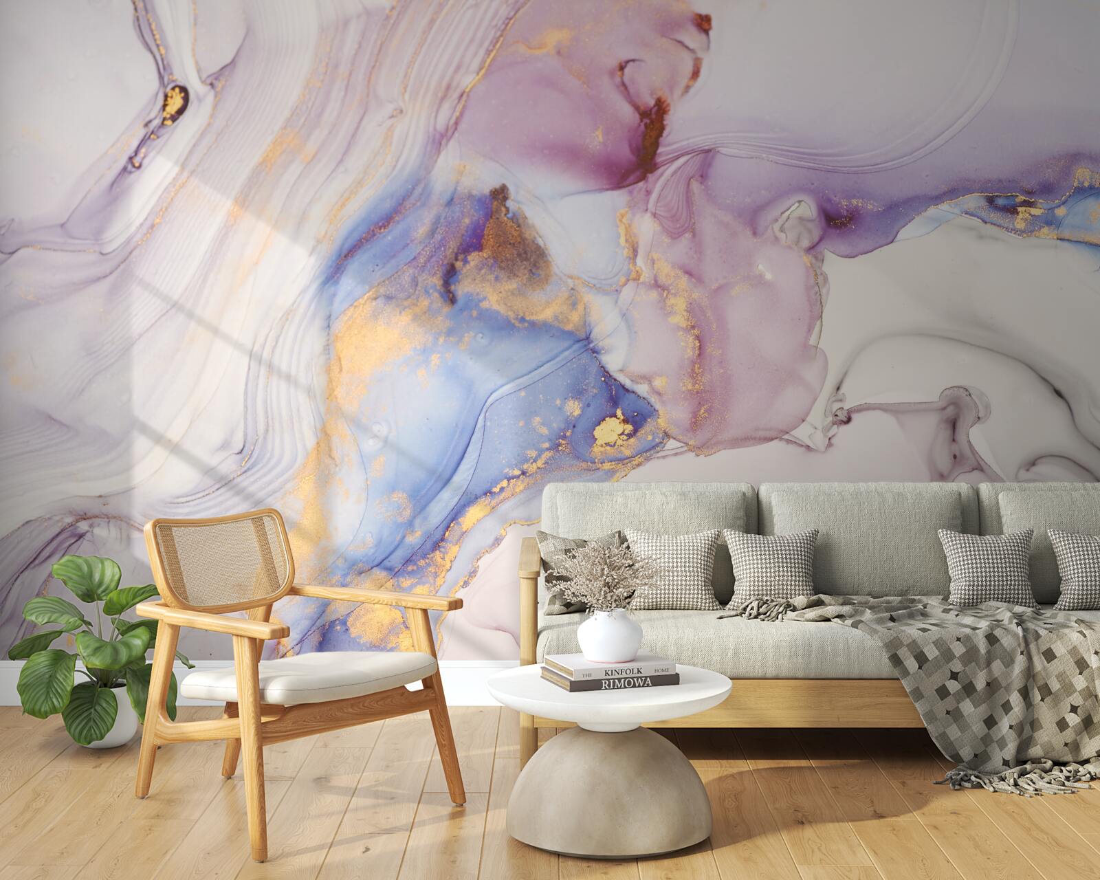 Fotobehang marmeren achtergrond met aquarel bed lampenkap