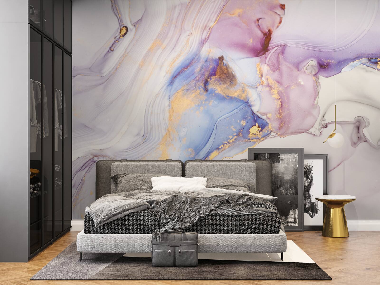 Fotobehang marmeren achtergrond met aquarel bed lampenkap