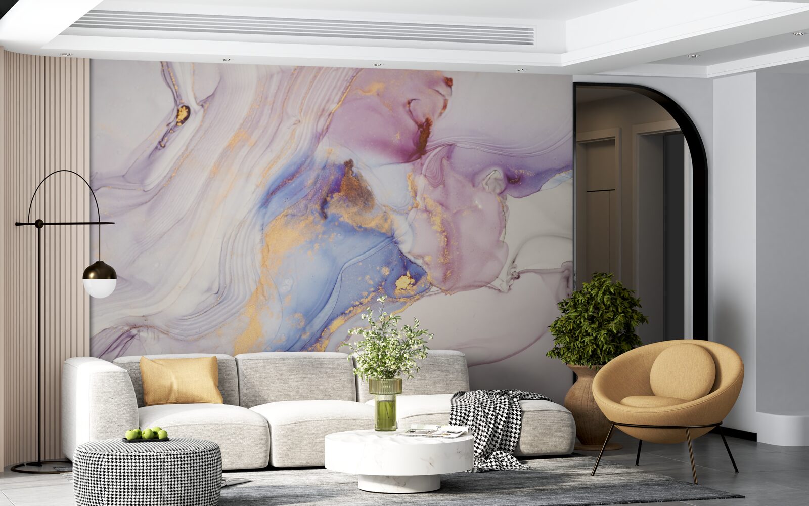 Fotobehang marmeren achtergrond met aquarel bed lampenkap