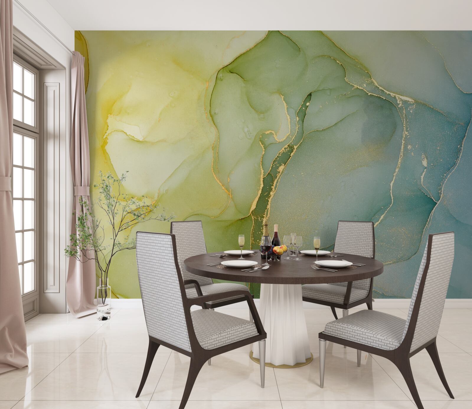 Fotobehang gemarmerde achtergrond in minttinten