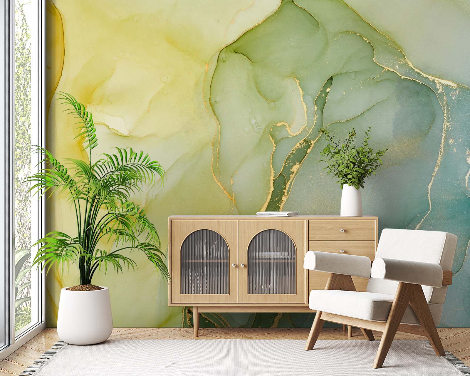 Fotobehang gemarmerde achtergrond in minttinten