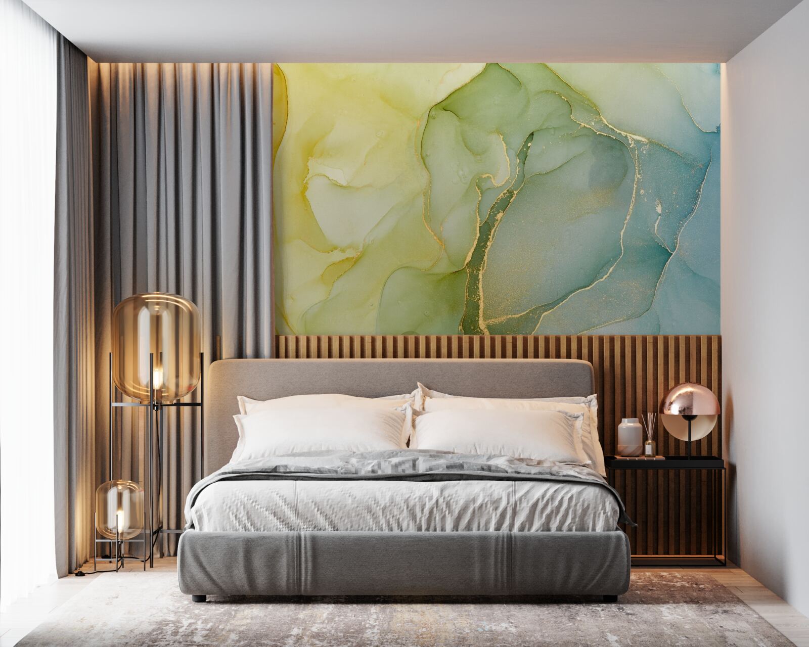 Fotobehang gemarmerde achtergrond in minttinten