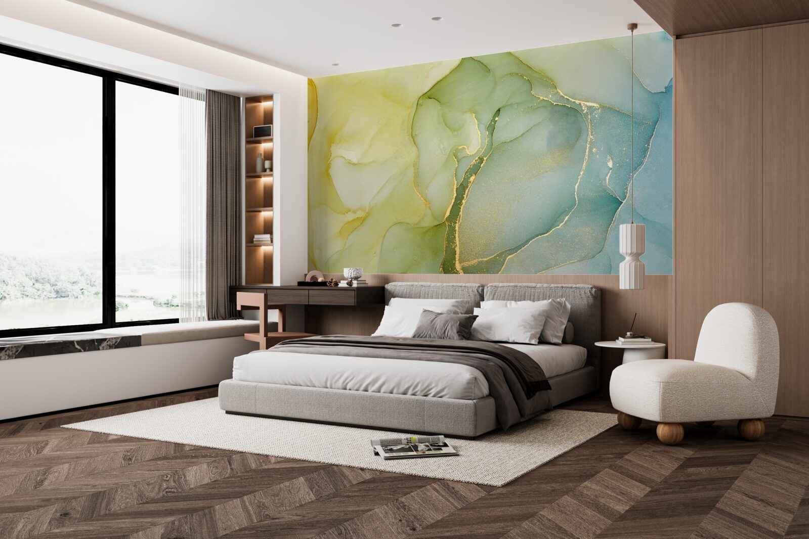 Fotobehang gemarmerde achtergrond in minttinten