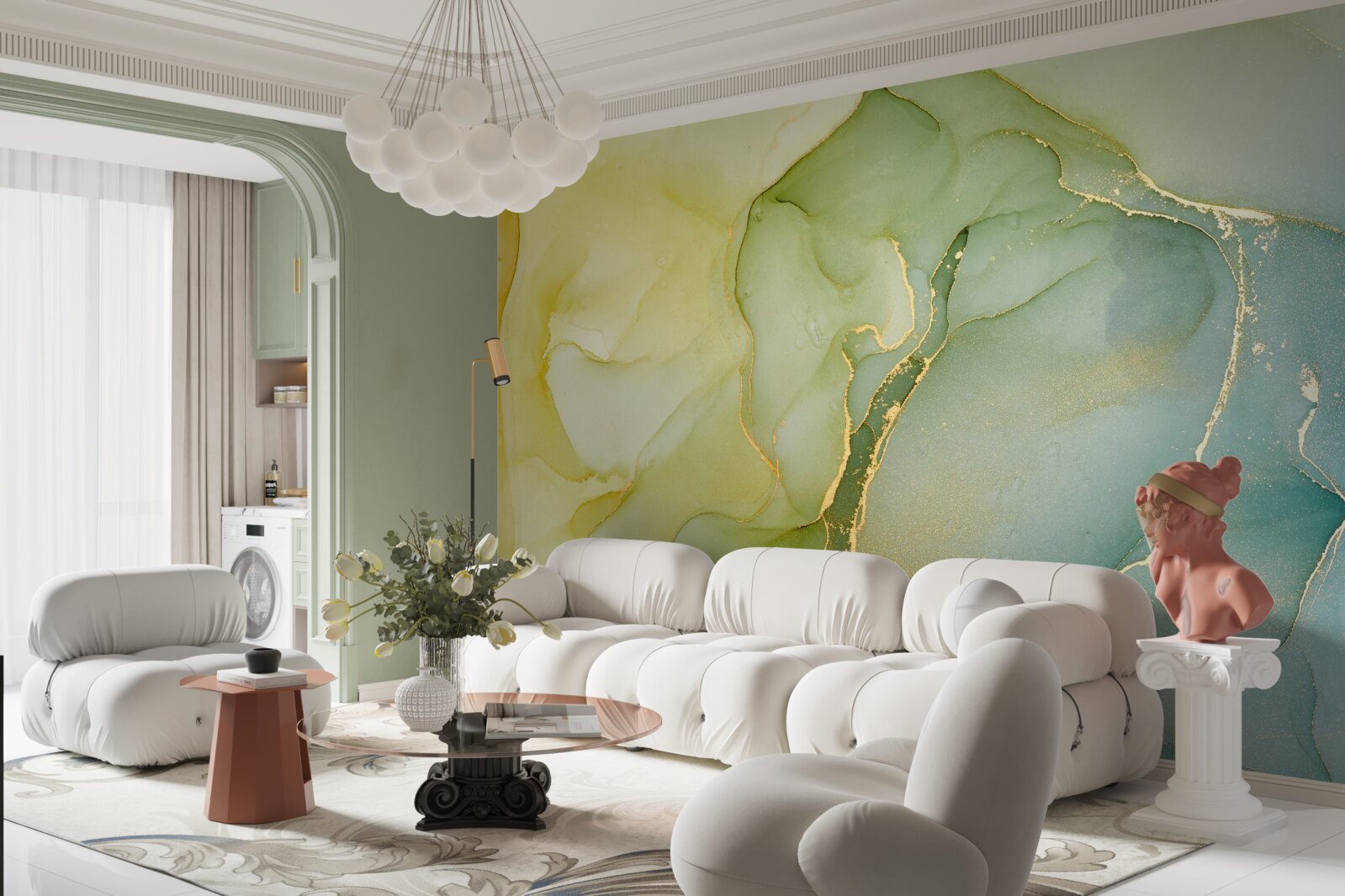 Fotobehang gemarmerde achtergrond in minttinten