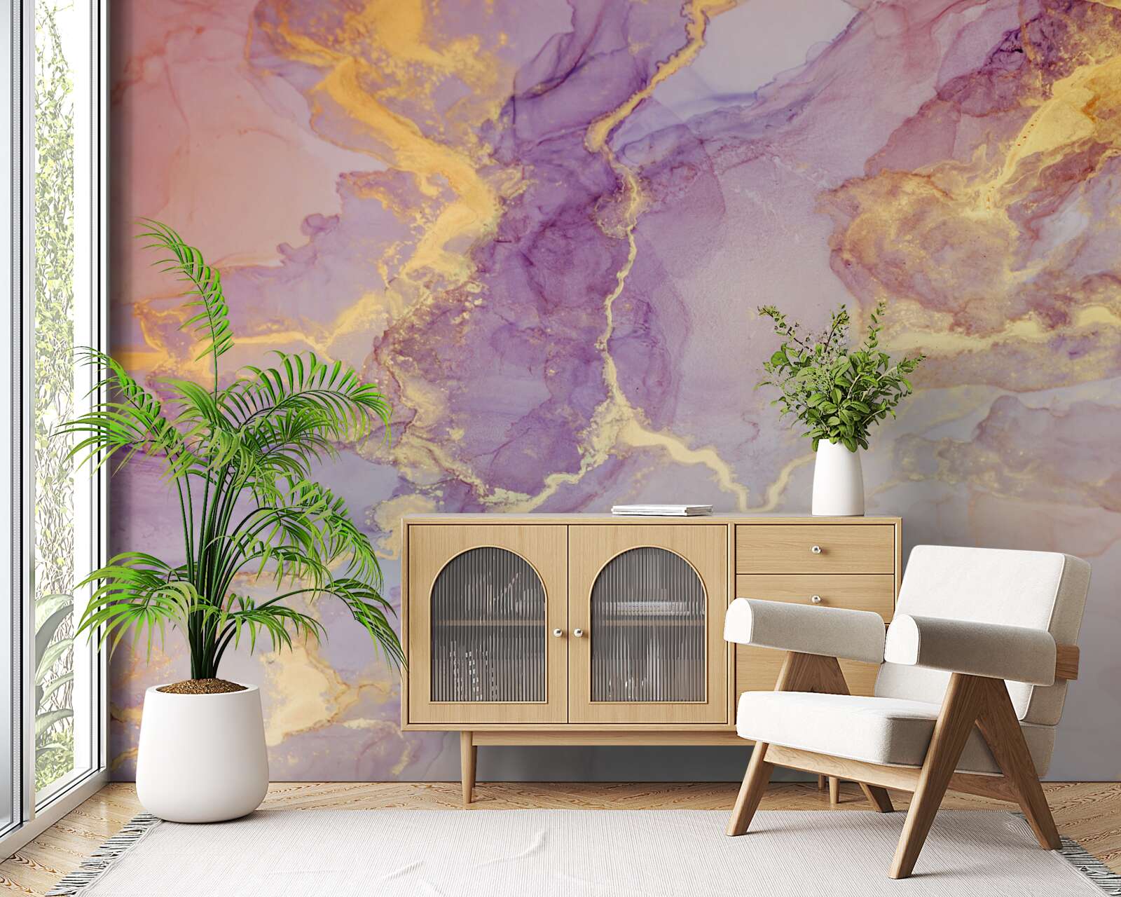 Fotobehang lila vloeistof met een gouden tint