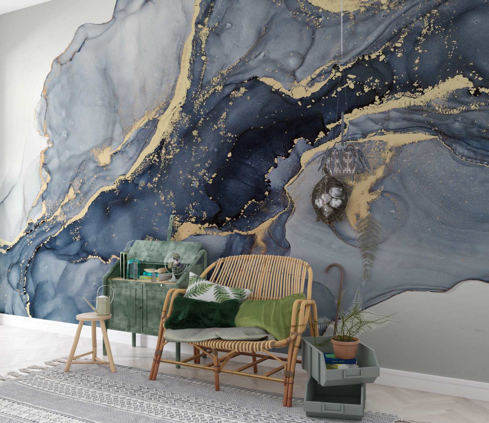 Fotobehang de opwinding van de indigokleur