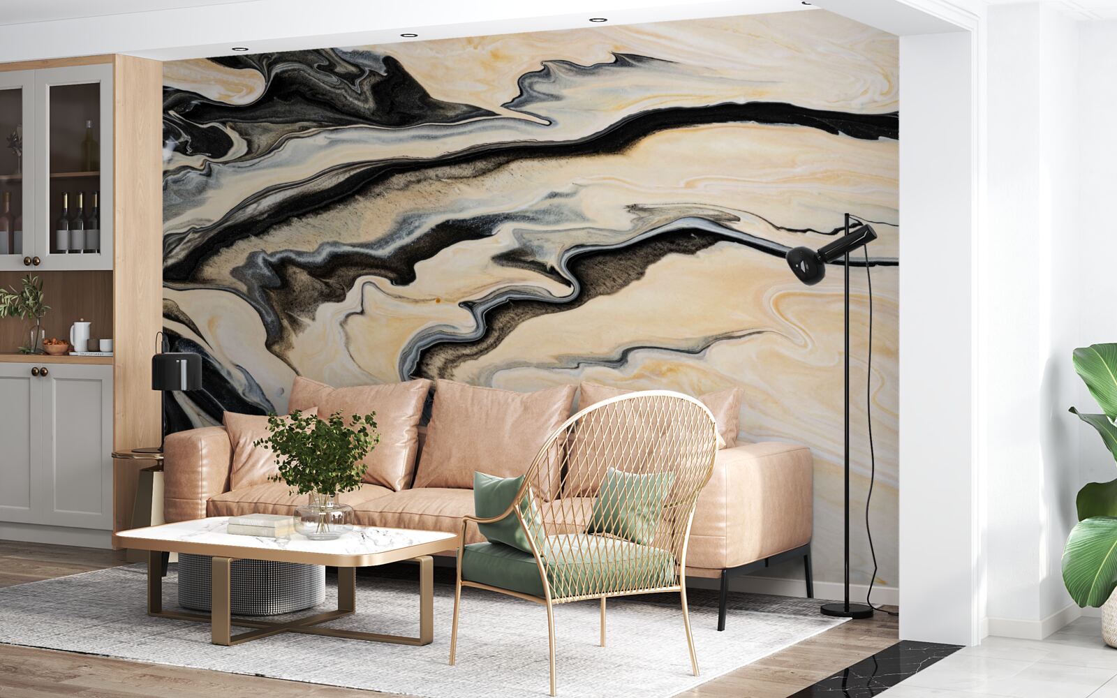 Fotobehang marmeren achtergrond in een gladde beige tint