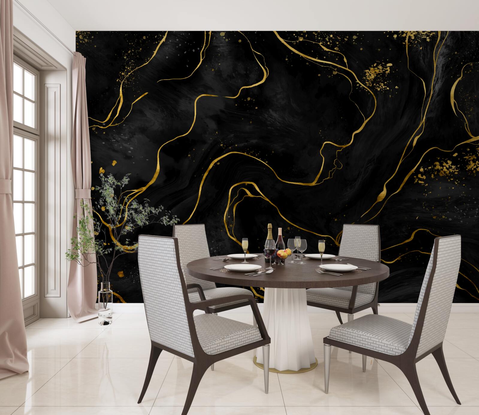 Fotobehang marmeren achtergrond in zwart- en goudtinten