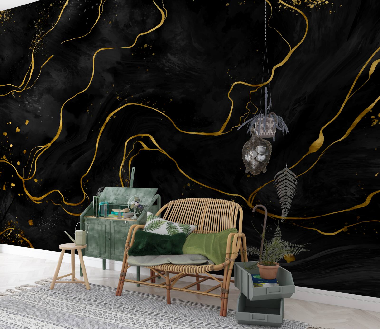 Fotobehang marmeren achtergrond in zwart- en goudtinten