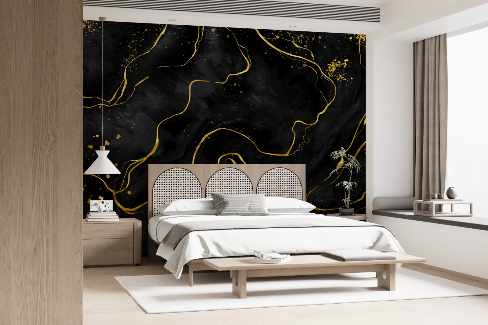 Fotobehang marmeren achtergrond in zwart- en goudtinten